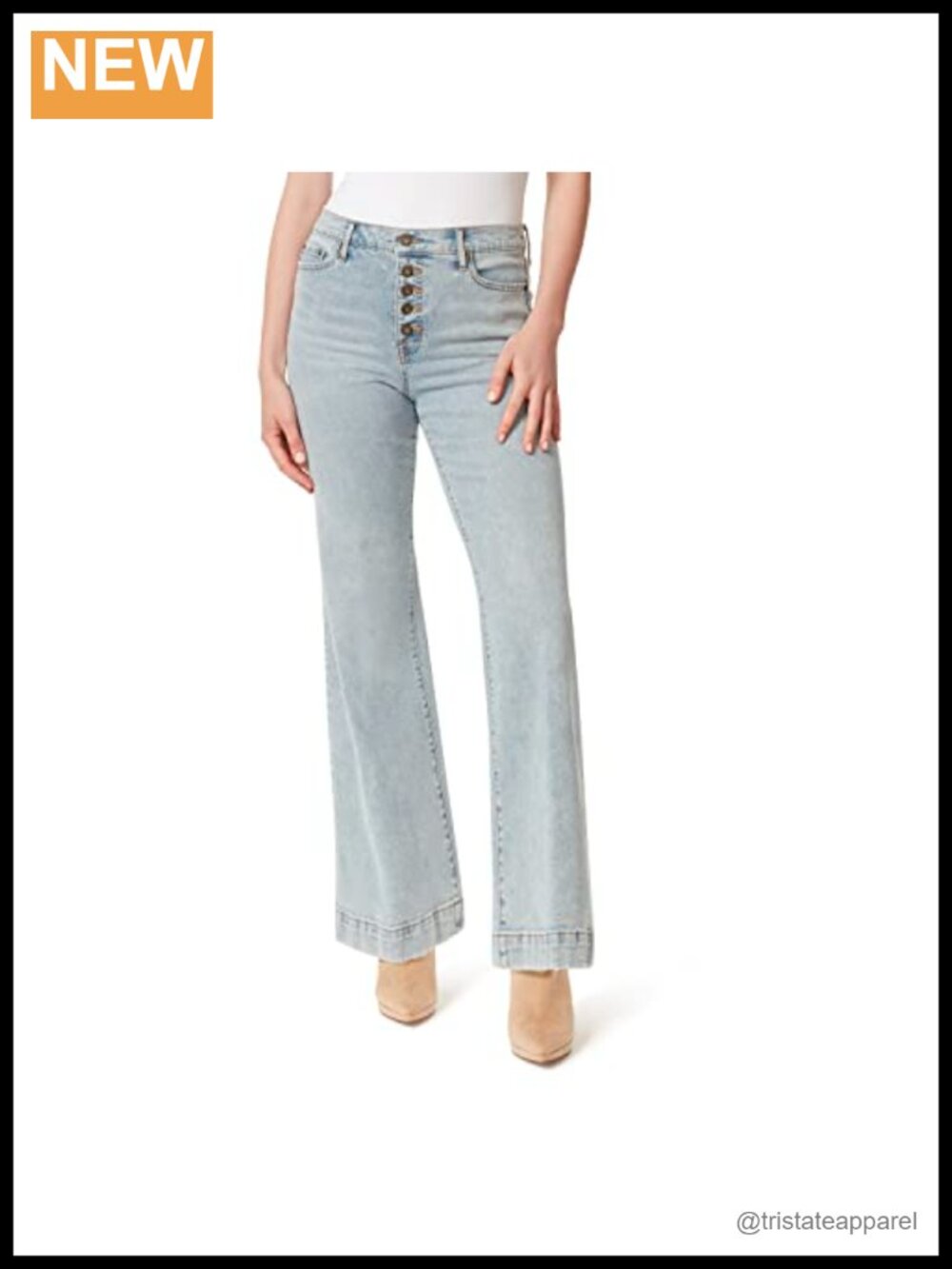 High Rise Wide Leg Trouser Jean Slim Fit Five Pocket Zipper Fly Belt Loops
